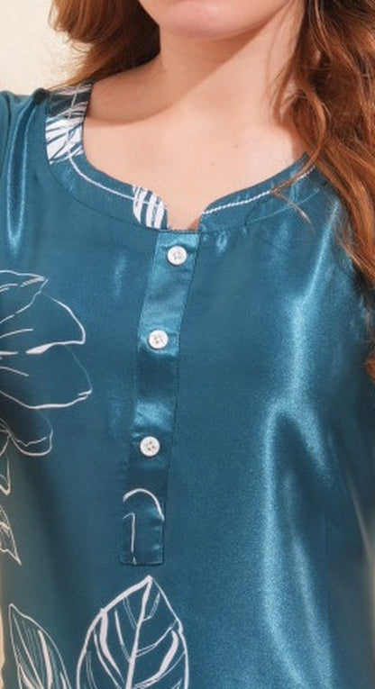 Womens Satin A-Line Nightdress - Indigo