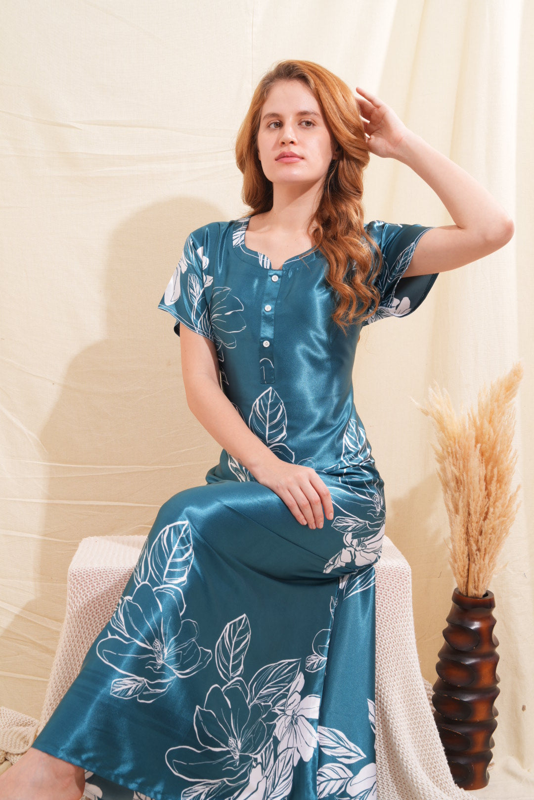 Womens Satin A-Line Nightdress - Indigo