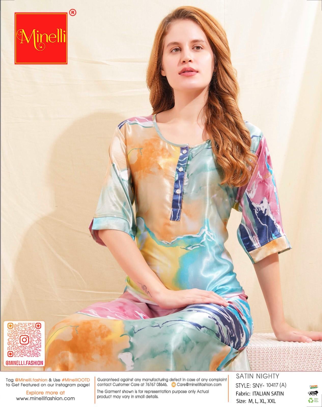 Womens Satin A-Line Nightdress - Multi