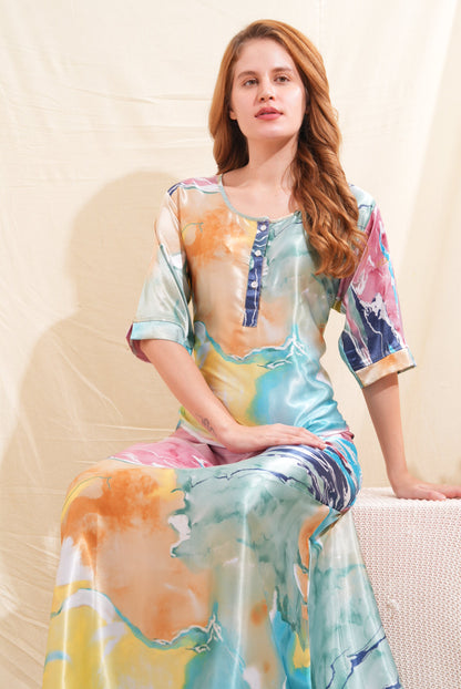 Womens Satin A-Line Nightdress - Multi