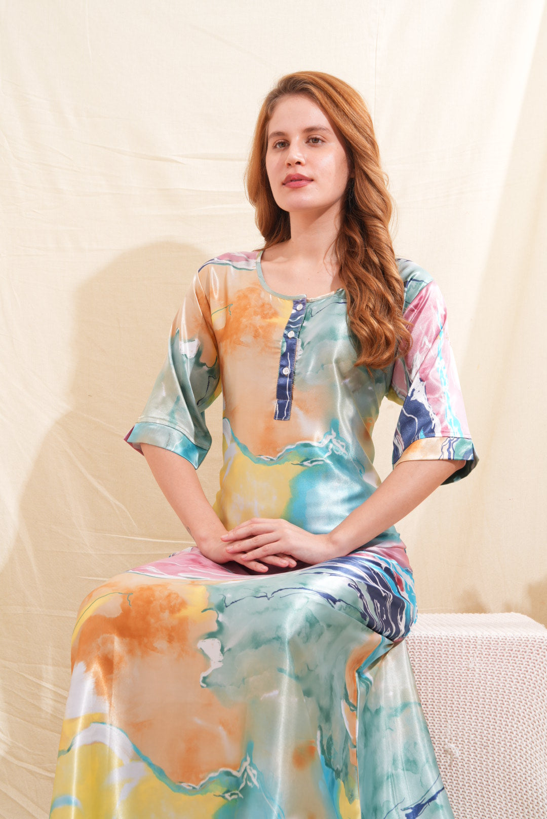 Womens Satin A-Line Nightdress - Multi