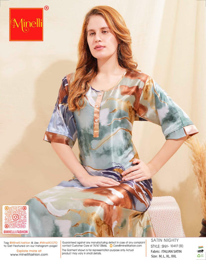 Womens Satin A-Line Nightdress - Multi