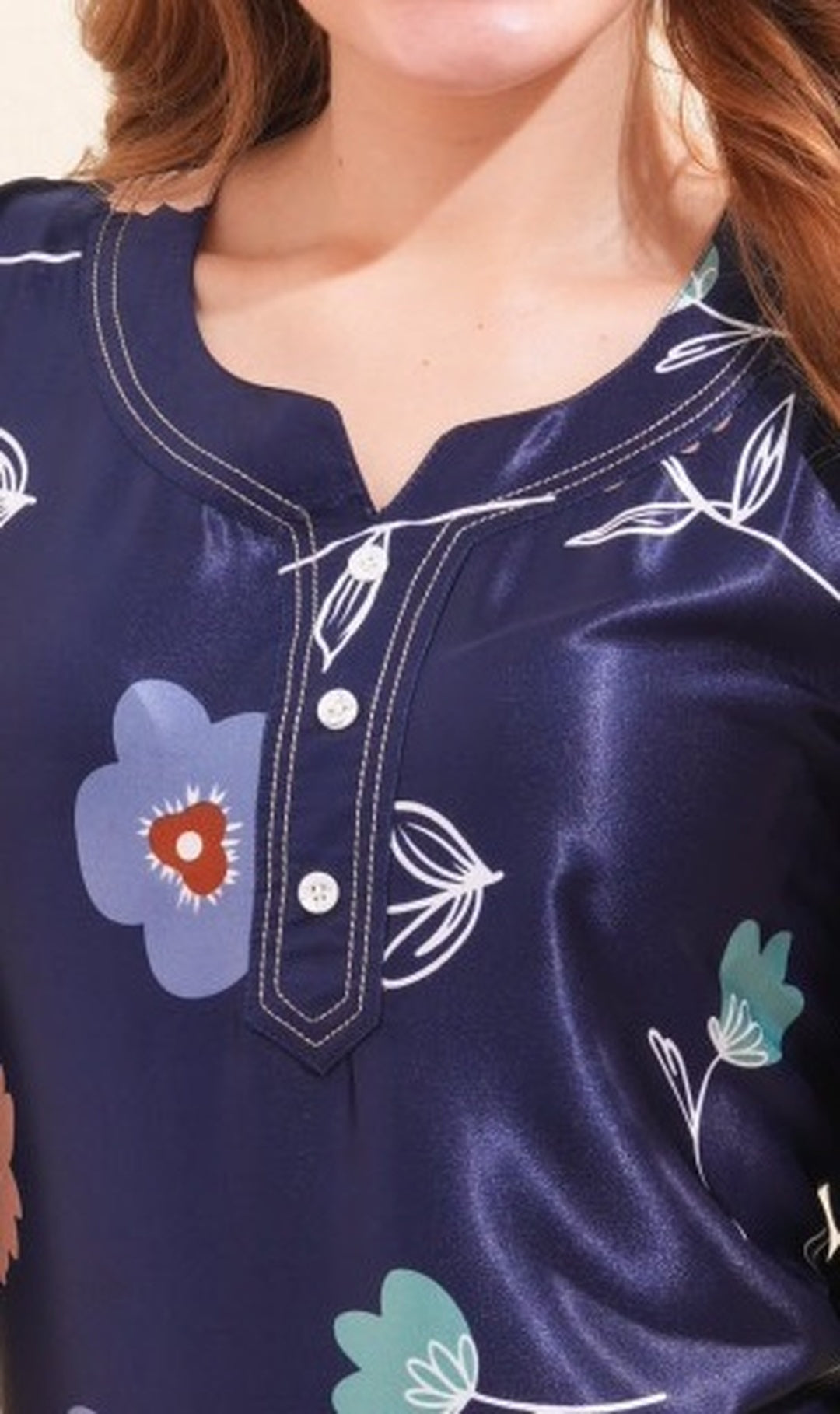 Womens Satin A-Line Nightdress - Navy Blue