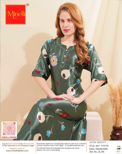 Womens Satin A-Line Nightdress - Olive