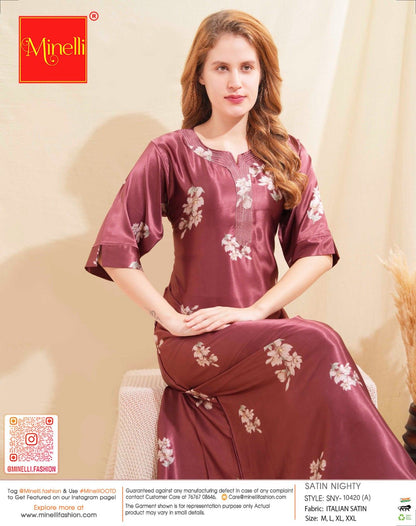 Womens Satin A-Line Nightdress - Rust