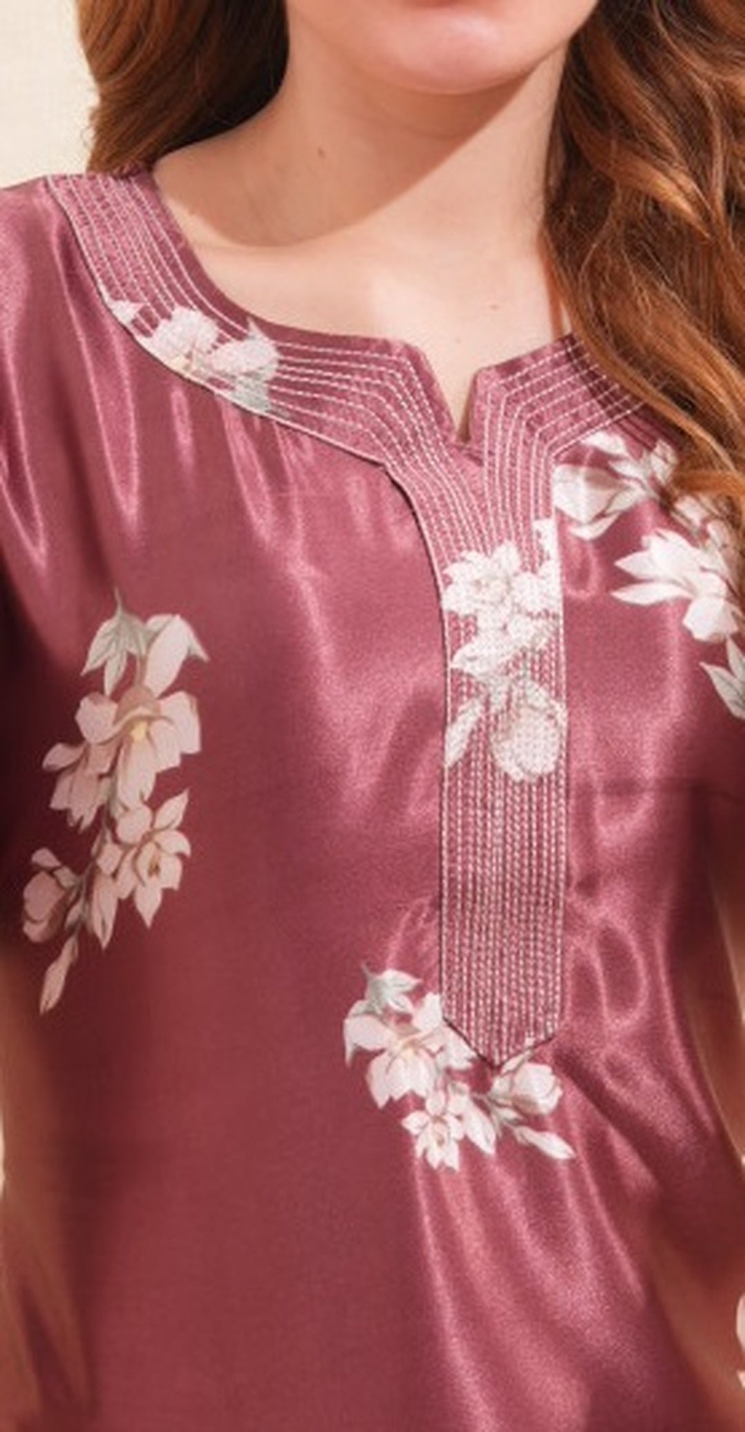 Womens Satin A-Line Nightdress - Rust