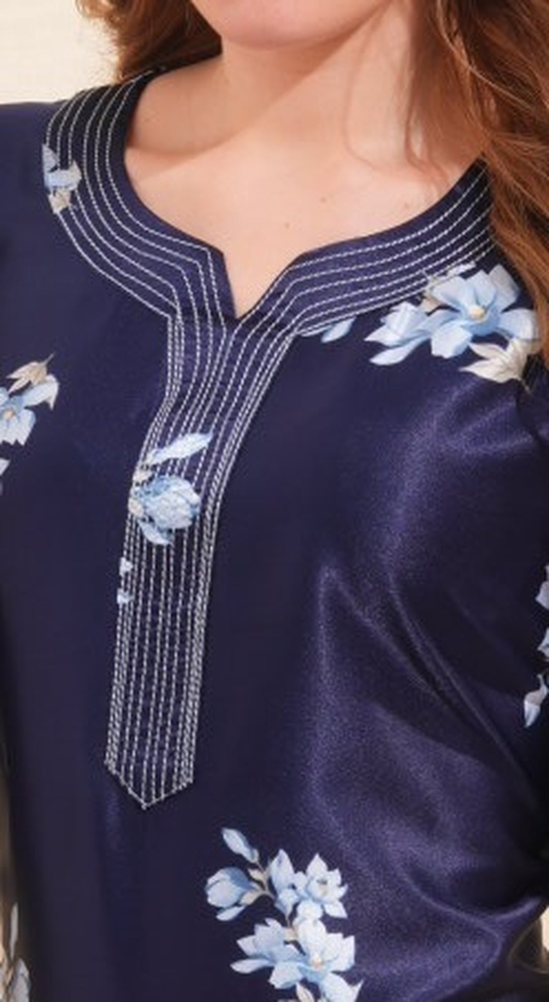 Womens Satin A-Line Nightdress - Navy Blue