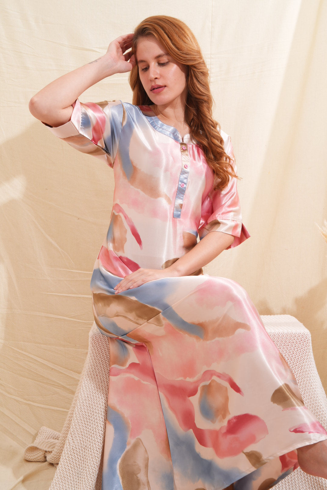 Womens Satin A-Line Nightdress - Multi