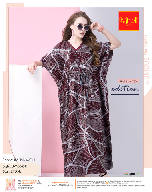 Womens Printed Kaftan Nightdress - Maroon