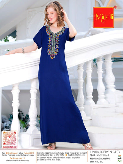 Womens Embroidered A-Line Nightdress - D.Blue