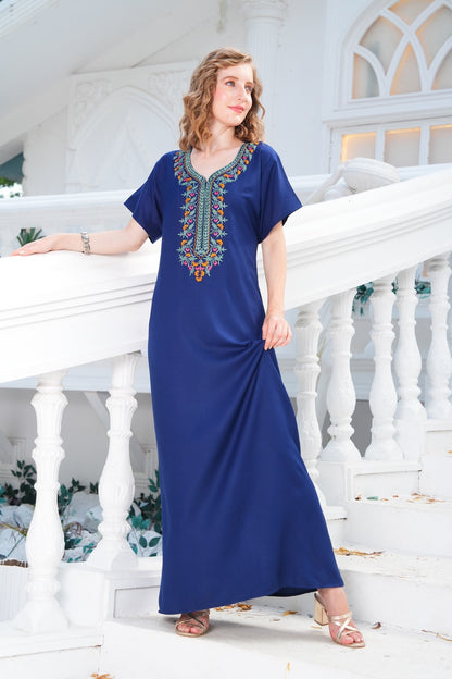 Womens Embroidered A-Line Nightdress - D.Blue