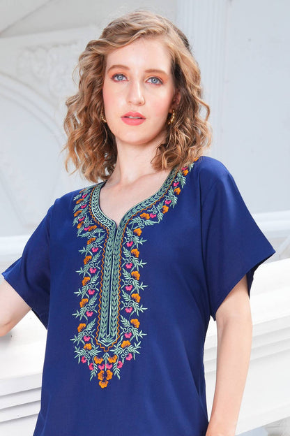Womens Embroidered A-Line Nightdress - D.Blue