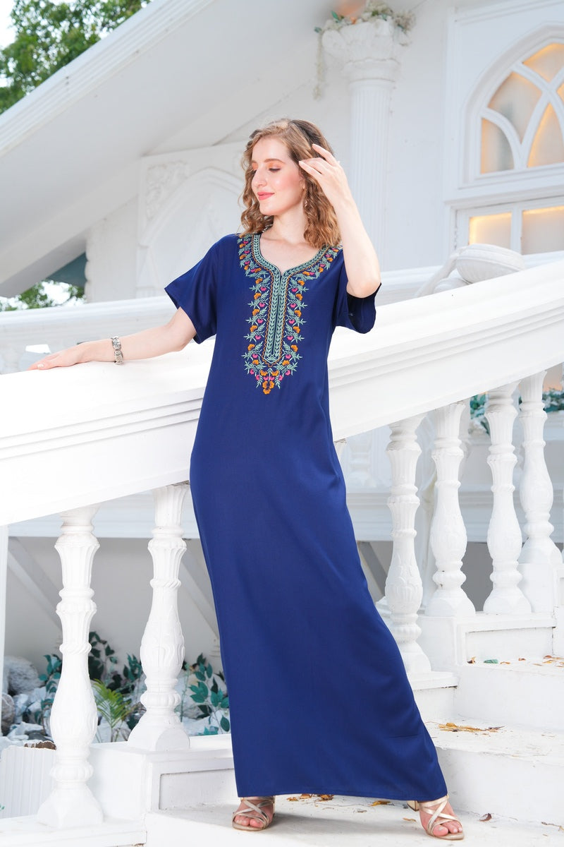 Womens Embroidered A-Line Nightdress - D.Blue