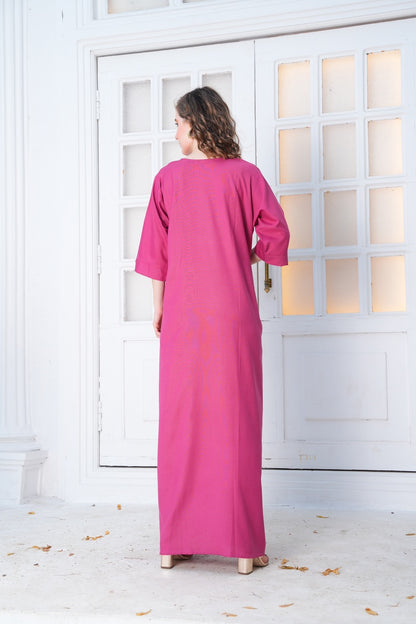 Womens Embroidered A-Line Nightdress - Fuchsia