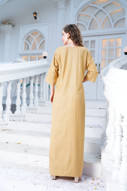 Womens Embroidered A-Line Nightdress - Yellow