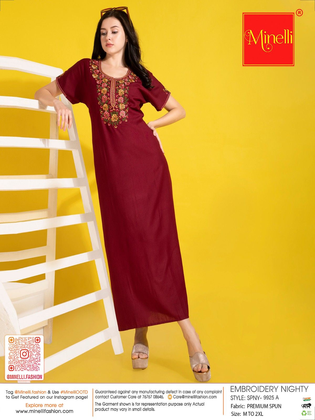 Womens Embroidered A-Line Nightdress - Rust