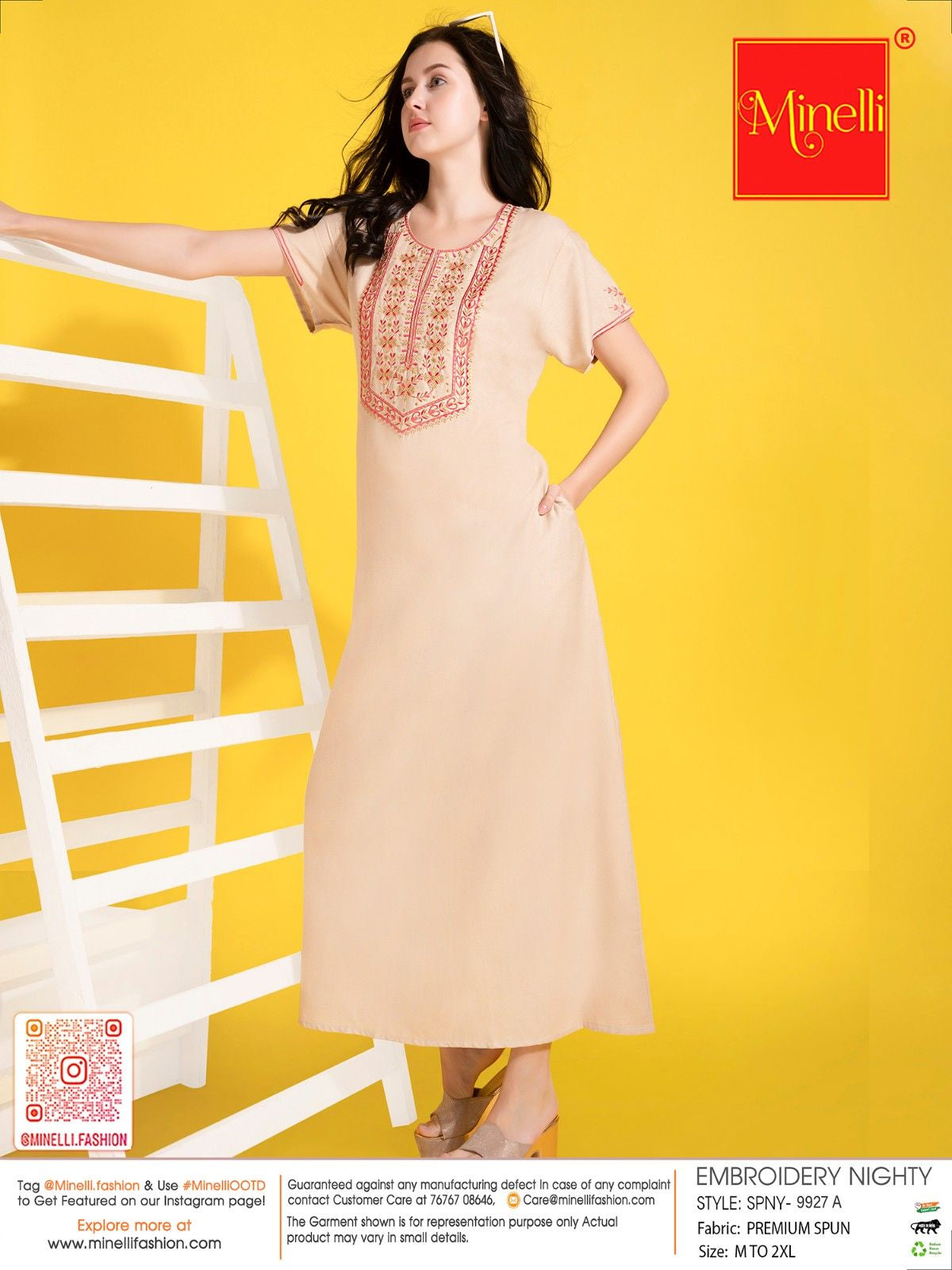 Womens Embroidered A-Line Nightdress - Desert Sand