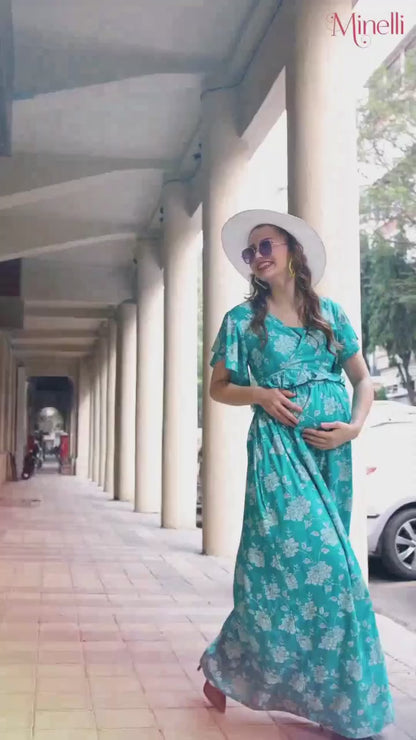 Sea Green-Colored Maternity Long Gown