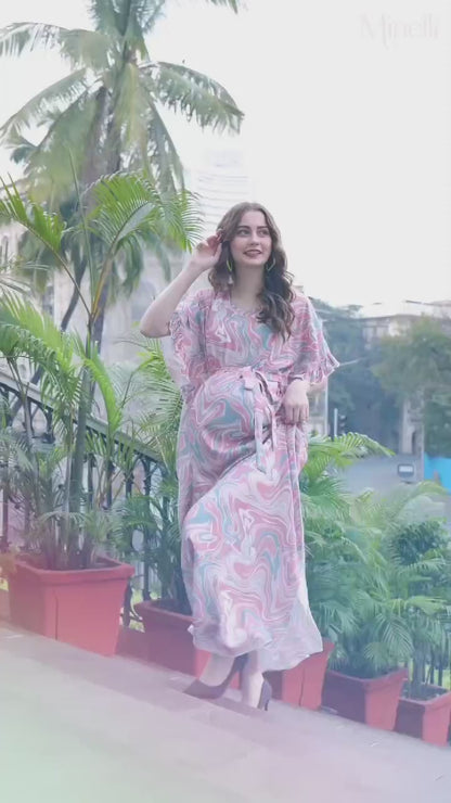 Peach-Colored Maternity Kaftan Long Gown