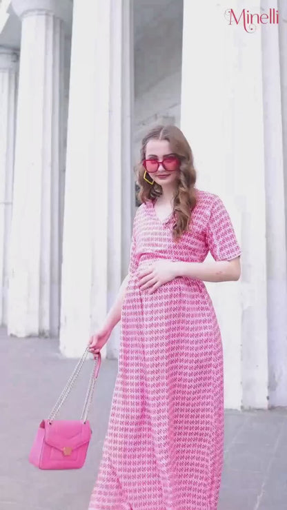 Pink-Colored Maternity Long Gown