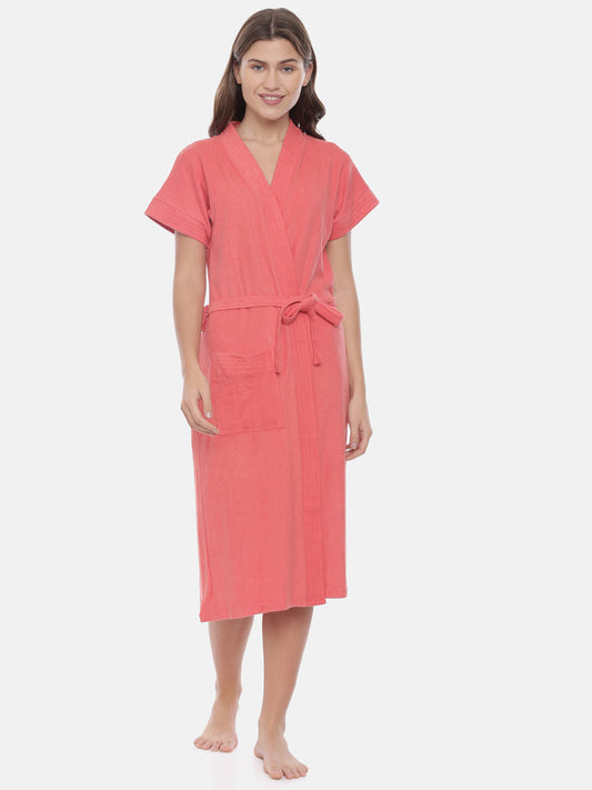 Womens Solid Bathrobe - Carrot