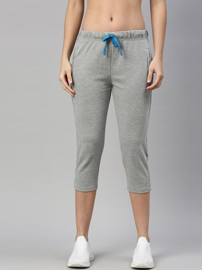 Womens Yoga Capri With Zipper Pocket - Grey Melange