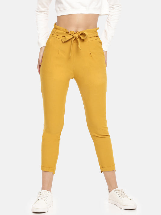 Womens Solid Knot Pant - Mustard