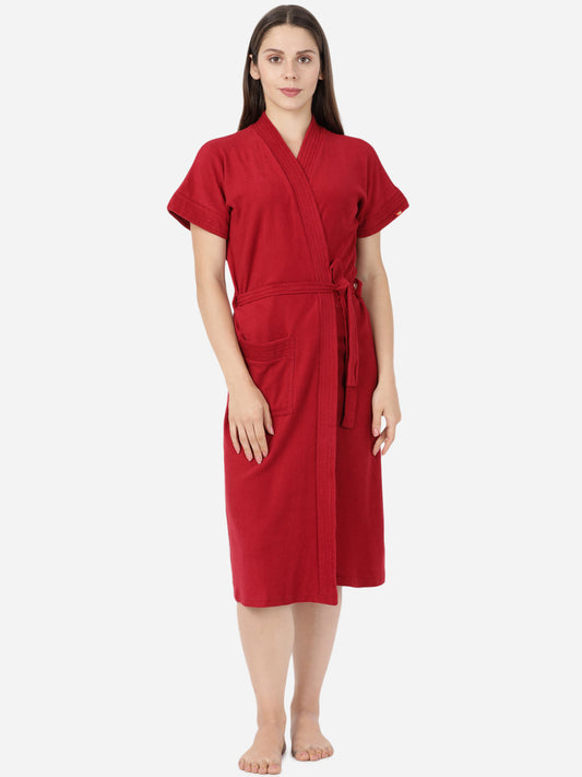 Womens Solid Bathrobe - Maroon