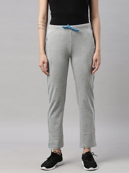 Womens Yoga Regular Pant With Zipper Pocket - Grey Melange