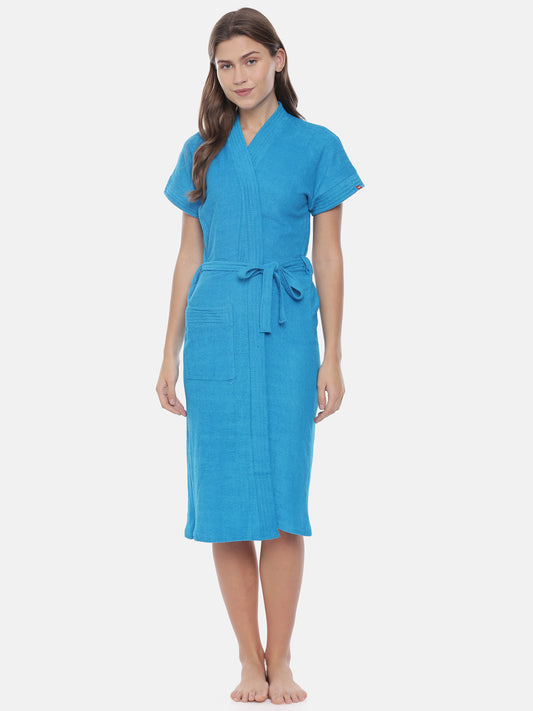 Womens Solid Bathrobe - Turquoise Blue