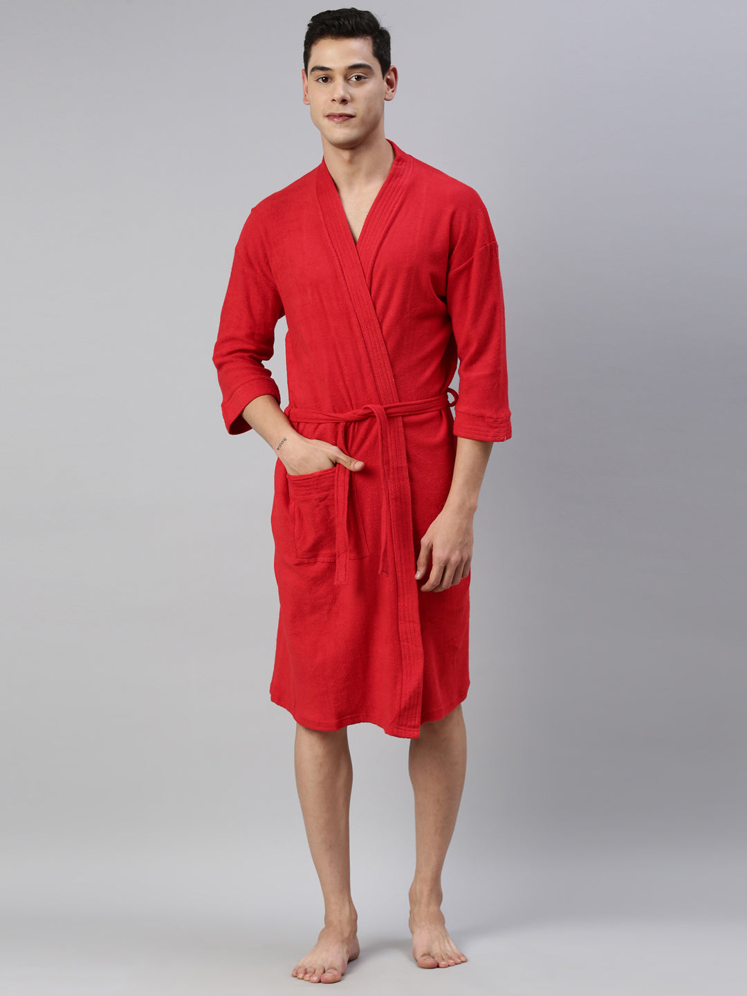 Mens Plain Bathrobe - Red