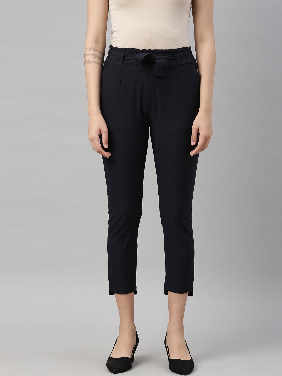 Womens Solid Knot Pant - Navy Blue