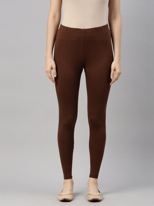 Womens 4 Way Stretch Ankle Leggings - Coffee Brown
