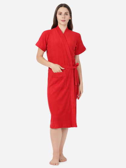 Womens Solid Bathrobe - Red