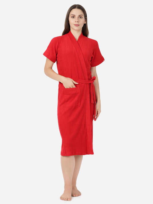 Womens Solid Bathrobe - Red