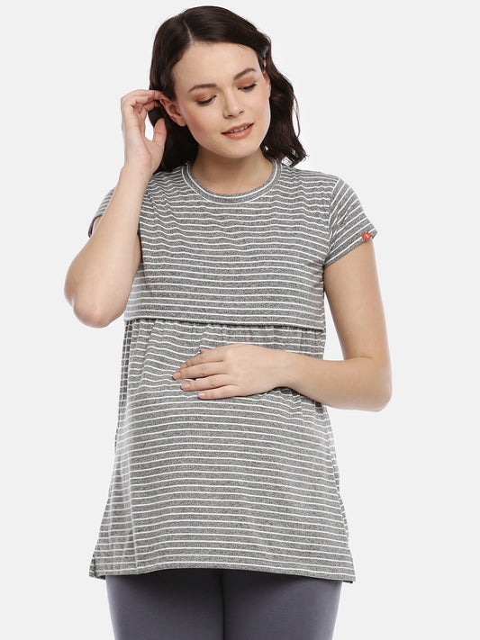 Womens Striped Maternity Tees - Dark Grey