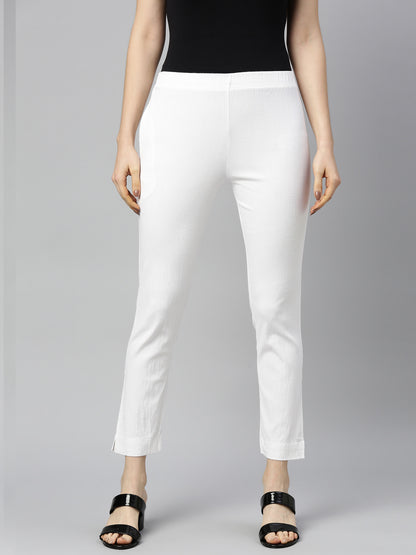 Womens Stretchable Solid Cigar Pant - White