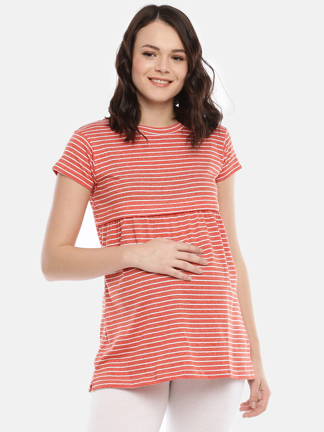 Womens Striped Maternity Tees - Orange