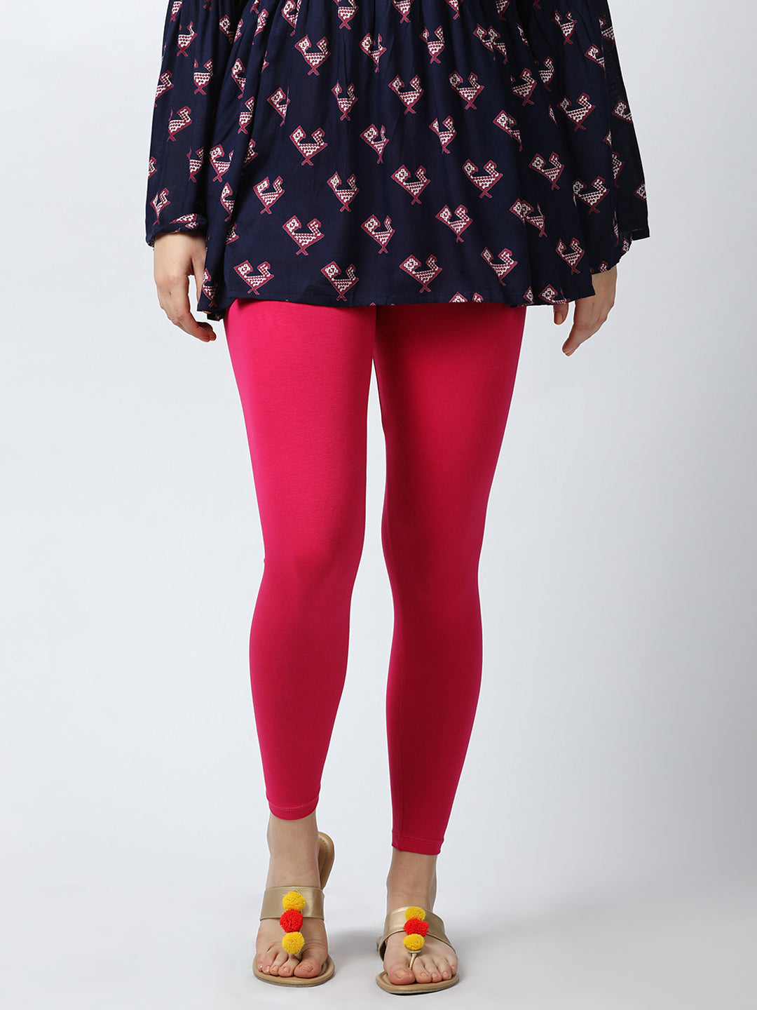 Womens 4 Way Stretch Ankle Leggings - Fuchsia