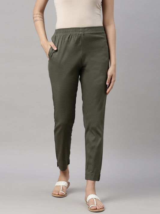 Womens Solid Cigar Pant - Olive