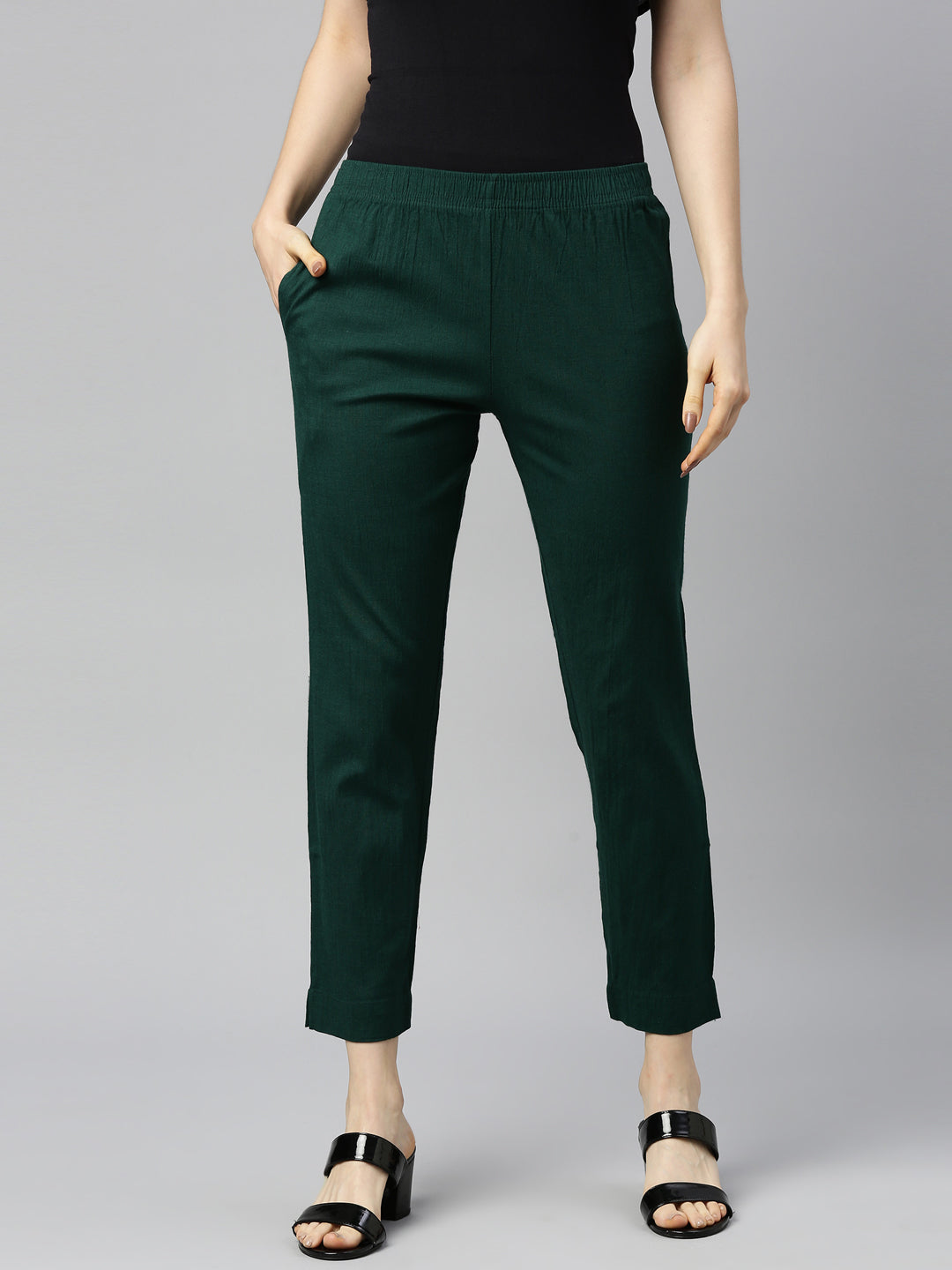 Womens Stretchable Solid Cigar Pant - Green