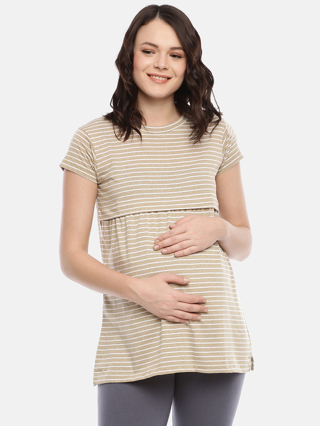 Womens Striped Maternity Tees - Fawn