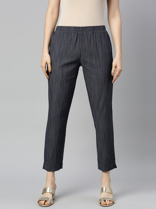 Womens Stretchable Solid Cigar Pant - Denim Blue