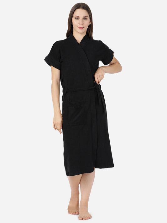 Womens Solid Bathrobe - Black