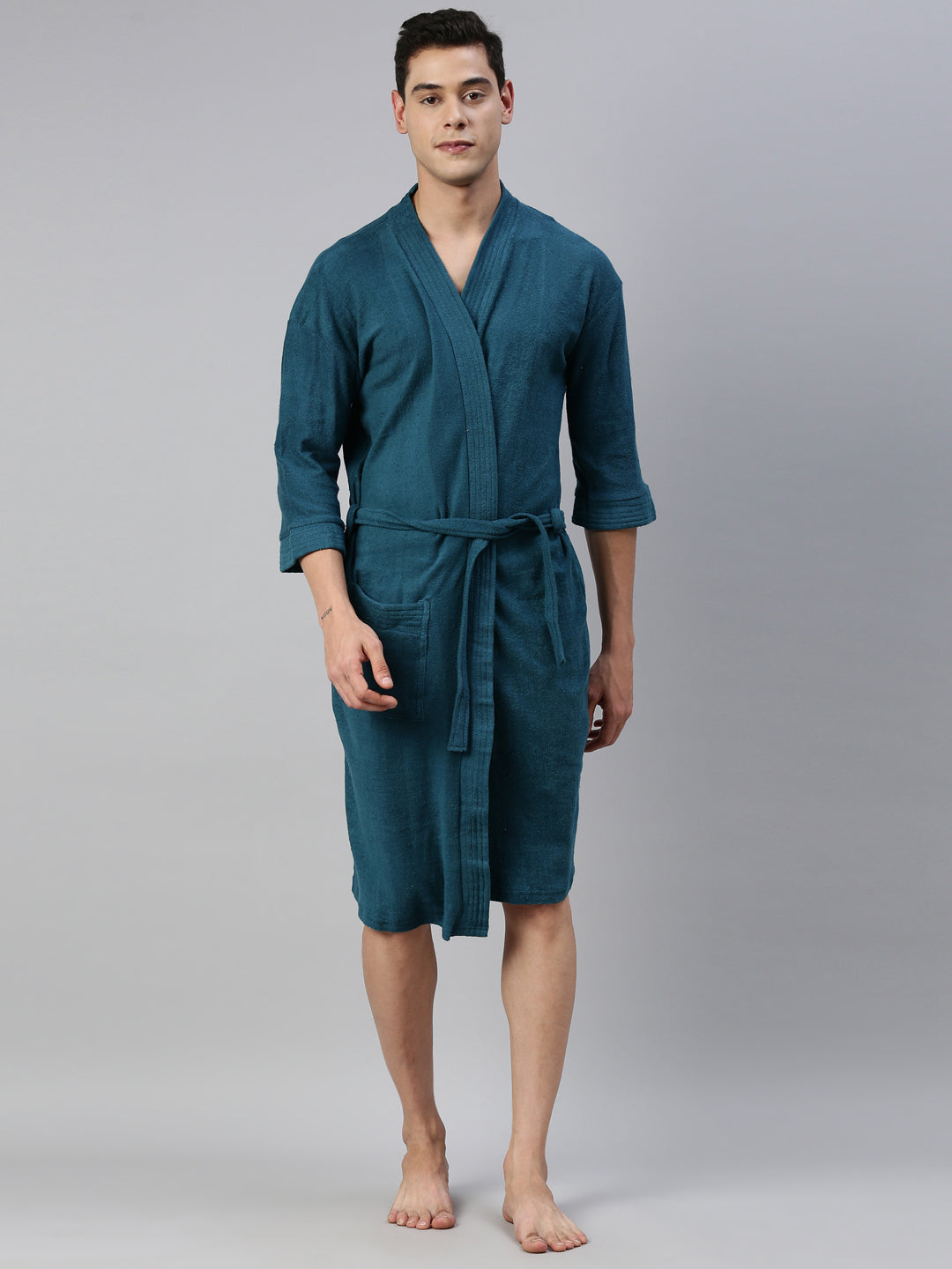 Mens Plain Bathrobe - Indigo