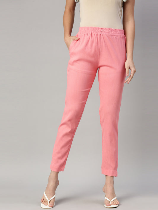 Womens Stretchable Solid Cigar Pant - Pink