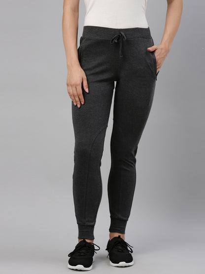 Womens Narrow Bottom Joggers With Side Pockets - Charcoal Grey