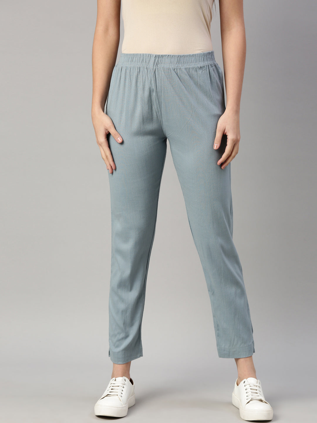 Womens Stretchable Solid Cigar Pant - Blue Star