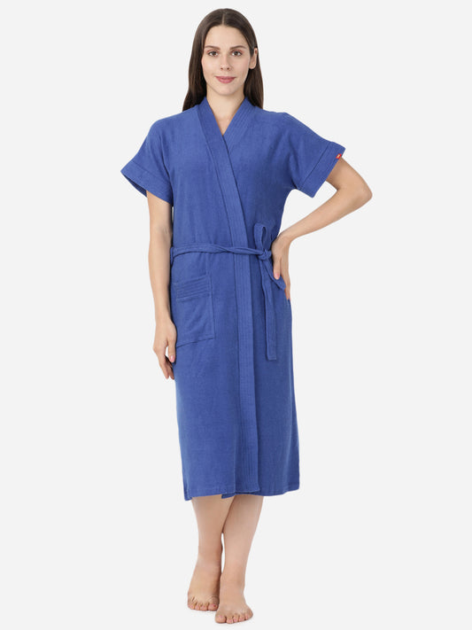 Womens Solid Bathrobe - Royal Blue