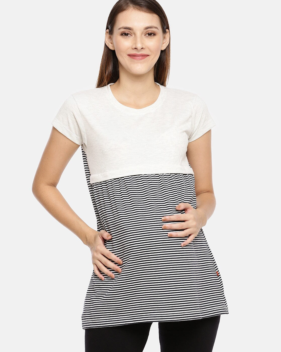 Womens Striped Longline Maternity Tees - Off white